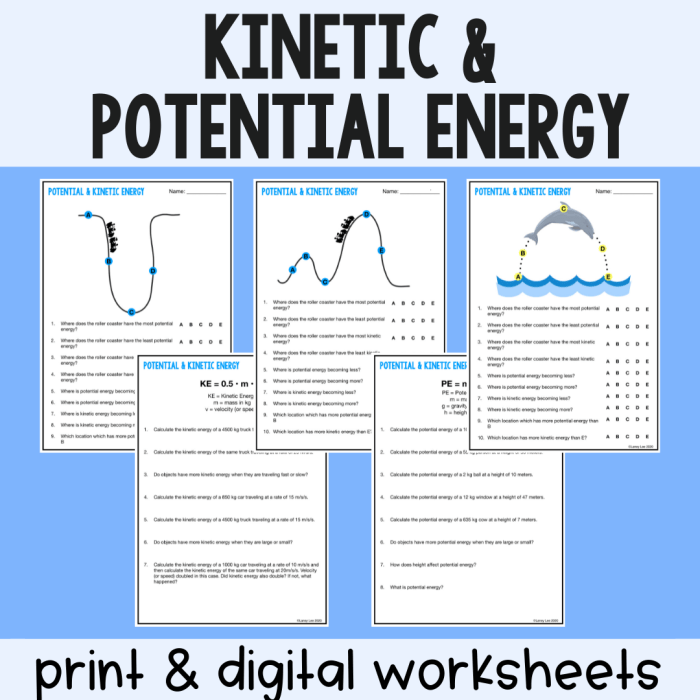 Kinetic energy and potential energy worksheet